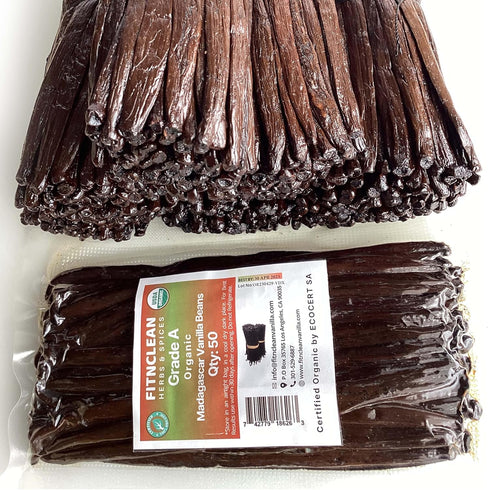 50 ~5" Organic Grade A Madagascar Vanilla Beans. Certified USDA Organic for Extract and All Things Vanilla. by