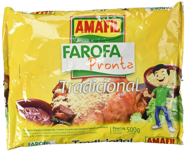 Amafil Seasoned Cassava Flour Farofa De Mandioca Pronta 500g Glutenfree, Tradicional, 1.1 Pound