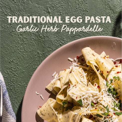12oz (Pack 6) Al Dente Garlic Herb Pappardelle All-Natural, Hand-Crafted Egg Pasta. Traditional Pasta Noodles Made