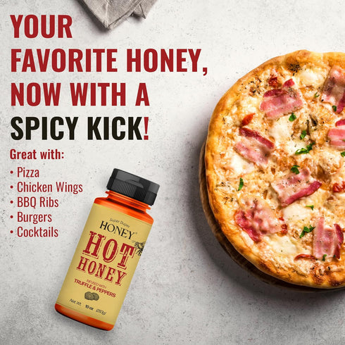 Super Duper Honey Truffle Hot Honey, Sweet & Spicy, Infused with Red Cayenne Peppers, 10 oz Squeeze Bottle
