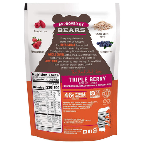 (6 Bear Naked Granola Cereal, Vegan, Breakfast Snacks, Triple Berry Crunch Bags)