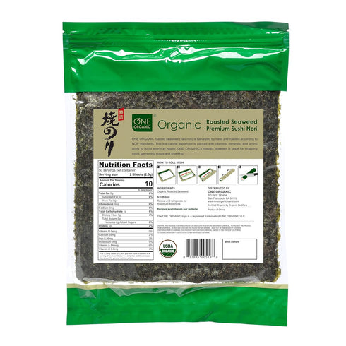ONE ORGANIC Sushi Nori Premium Roasted Organic Seaweed, 50 Full Sheets