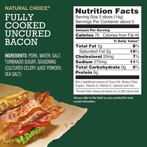 Natural Choice 2.52 oz Hormel , Fully Cooked Uncured Bacon