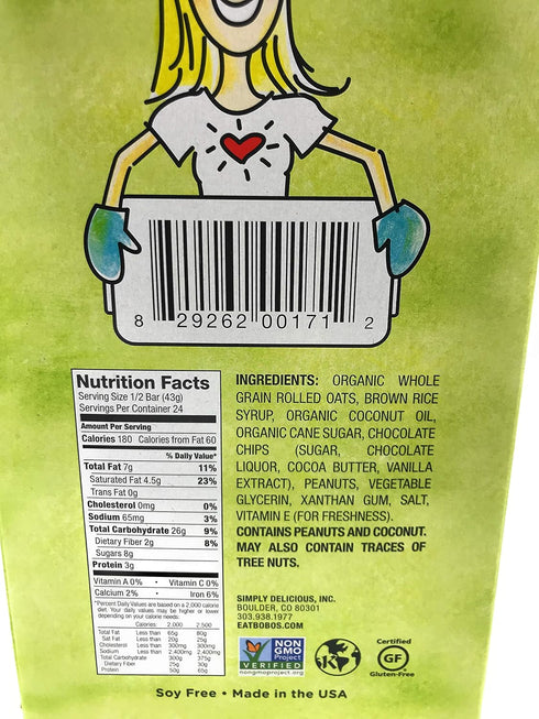 Bobo's Oat Bars 3 Oz (Pack 12) BOBOS OAT BARS Peanut Butter Chocolate Chip Oat Bar