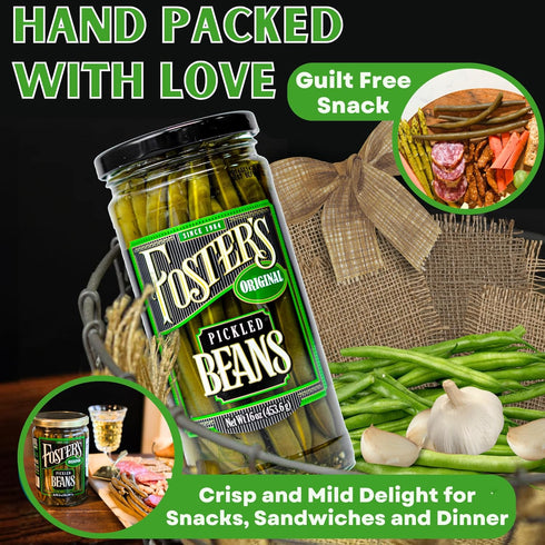16oz, 2 Pack, 40 Foster's Pickled Green Beans in a Jar, Original, Traditional Pickled Vegetables Recipe for over years