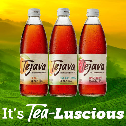 12 (12-Pack) Tejava Black Tea Sampler, ounce Glass, Unsweetened, Peach, Raspberry and Pineapple-Mango, Ready-to-Drink