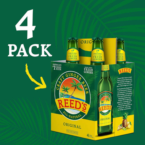 (12OZ Reed's, Original Ginger Beer, Great Tasting All Natural Craft Ginger Beer with Fresh Ginger Root Bottle)