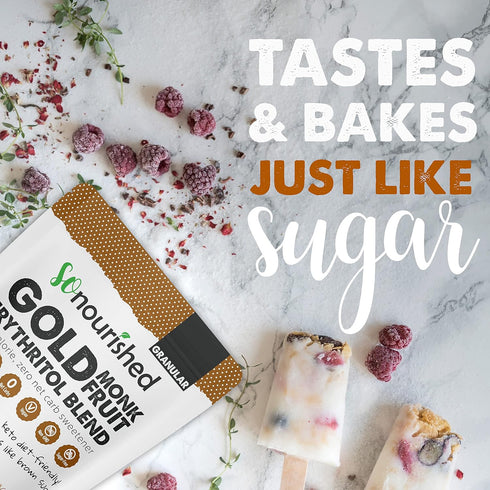 1:1 (1 So Nourished GOLD - Brown Sugar Alternative Substitute Sugar Replacement - Monk Fruit Erythritol Sweetener