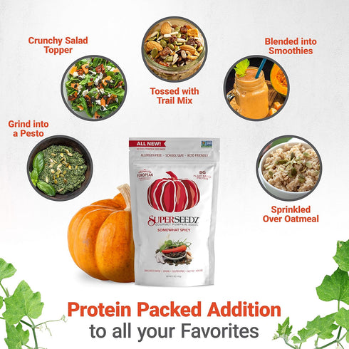 SuperSeedz Dry Roasted Pumpkin Seeds, Somewhat Spicy Pepitas, 5oz, Whole 30, Paleo, Vegan, Keto Snack