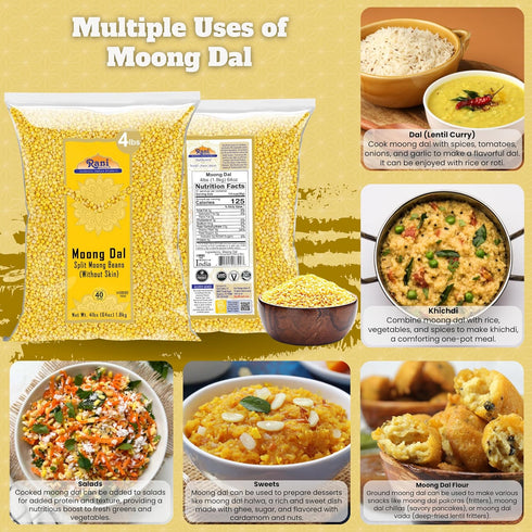 64oz (4lbs) 1.81kg Rani Moong Dal (Split Mung Beans Without Skin) Lentils Indian Bulk ~ All Natural | Gluten Friendly |