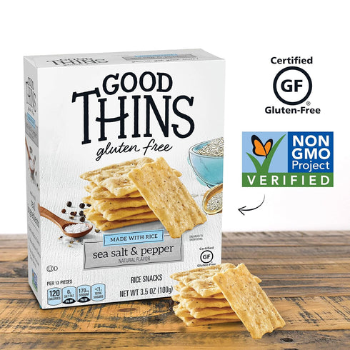 GOOD THINS Sea Salt & Pepper Rice Snacks, Gluten Free Crackers, 3.5 oz