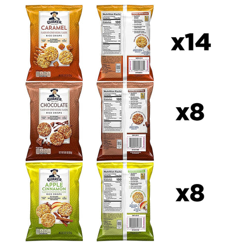 3 0.91oz (Pack 30) Quaker Rice Crisps, Gluten Free, Flavor Sweet Variety Mix, Bags