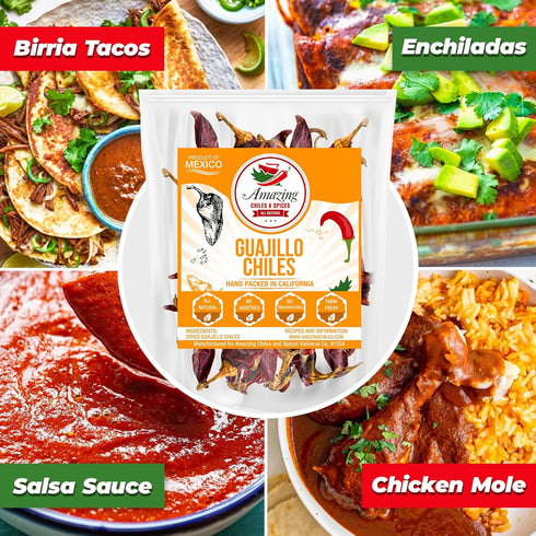 Guajillo Chiles Peppers Dried Whole 4 oz, Natural Premium for Mexican Recipes, Resealable Bag