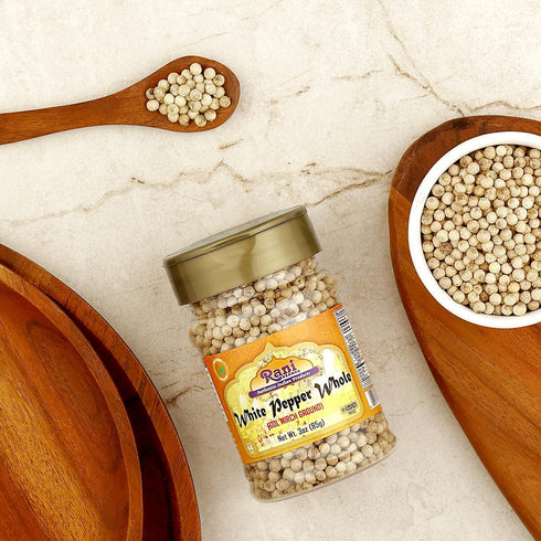 Rani White Pepper (Gol Mirch), Whole Spice, 3oz (85g) PET Jar, All Natural
