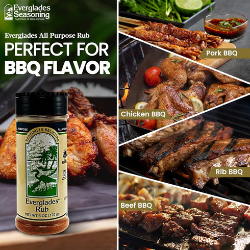 6 oz Everglades Rub Seasoning - Sweet & Spicy Blend for Pork, Beef, Poultry & Wild Game - Dry Marinade for Smoking