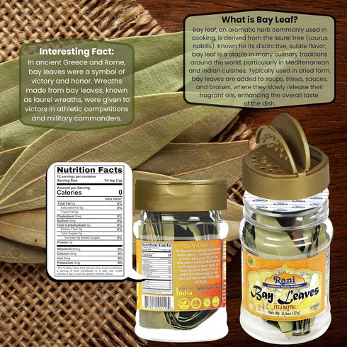 Rani Bay Leaf (Leaves) Whole Spice, Hand Selected Extra Large 0.4oz (12g) PET Jar, All Natural, Gluten Friendly,