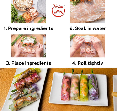 TANISA Square Beetroot Rice Paper Wrappers for Spring Rolls, 8.7 inch, 7 oz, Gluten Free, Natural Pink Banh Trang