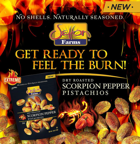 Setton 5 Oz Farms Pistachios, Scorpion Pepper Extreme Flavor, Naturally Seasoned, Dry Roasted No Shell, Non-GMO Project