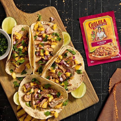1 oz (Pack 12) Cholula Seasoning Mix, Al Pastor, Medium Heat, For Pork, Chicken, or Steak Tacos, Rice Bowls, Burritos