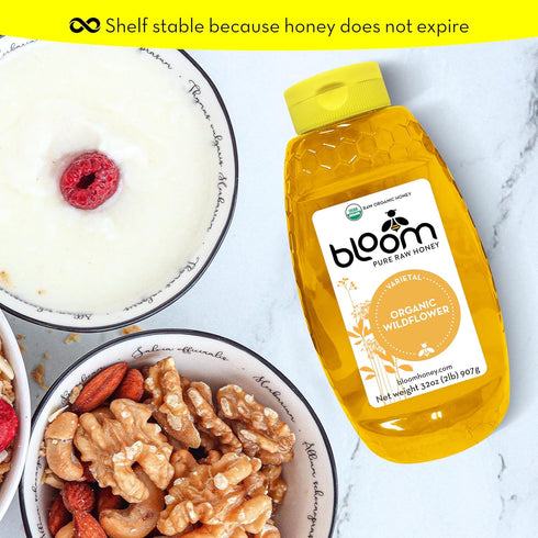BLOOM PURE RAW HONEY 100% 32oz) Bloom Honey Pure Organic Raw Unfiltered and Unpasteurized Raw Honey (WILDFLOWER