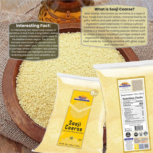 128oz (8lbs) 3.63kg Rani Sooji Coarse (Farina, Suji, Rava, Rawa, Wheat Semolina) Flour Bulk ~ All Natural | Vegan |