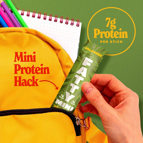 7g 1 oz. (Pack 10) FATTY Mini Meat Sticks, Made with Grass Fed Beef, Pork Raised Without Antibiotics, Protein Per