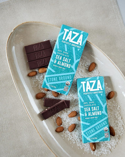 80% 2.5 (6 Count), Taza Chocolate Organic Amaze Bar Stone Ground, Sea Salt Almond, Ounce Vegan
