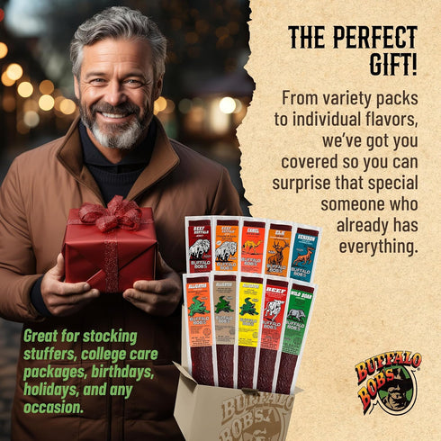 Buffalo Bob's (10-Pack), 10 Pack Exotic Jerky Flavor Variety of Snack Sticks, Wild Game Beef Gifts for Men