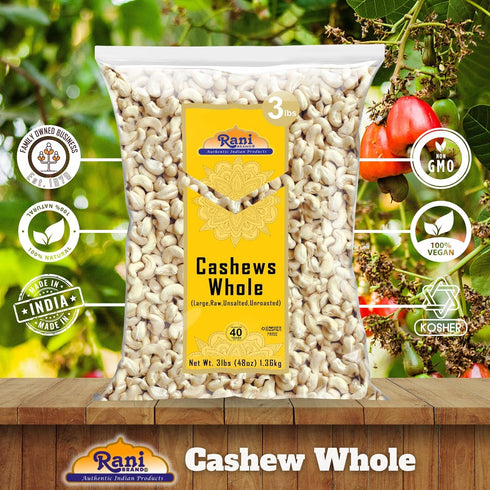 48oz (3lbs) 1.36kg Rani Raw Cashews Whole (uncooked, unsalted) Bulk ~ All Natural, No Preservatives | Vegan | NON-GMO |