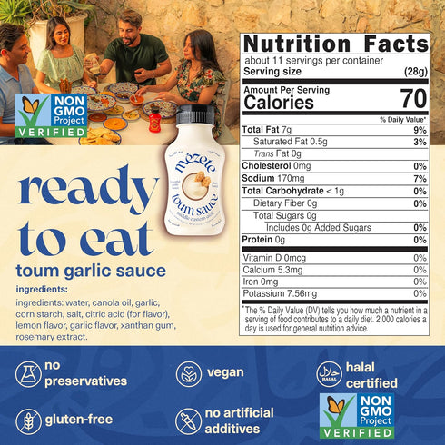 315g. Mezete Preservative-Free Garlic Sauce | TOUM | No Preservatives | Easy Squeeze Bottle | Plant Based Garlic Dip |