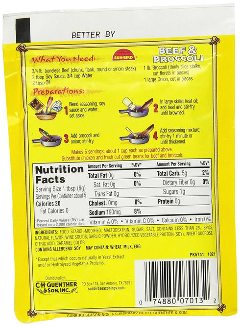 Sun-Bird BEEF & BROCCOLI Asian Seasoning Mix, 1oz (10-pack)