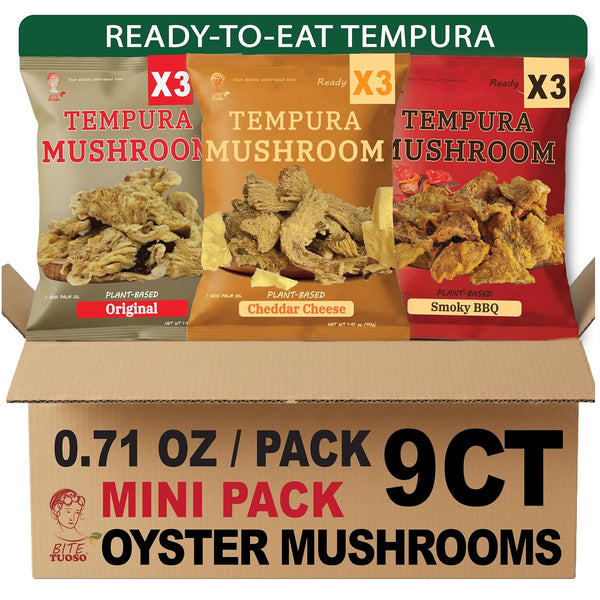 BITETUOSO Tempura Oyster Mushrooms Mini Variety Pack, Tempura-Style Mushroom Snack, Ready-to-Eat Crispy