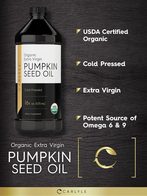 16oz Carlyle Pumpkin Seed Oil Organic Cold Pressed | Extra Virgin | Vegetarian, Non-GMO, Gluten Free | Safe for Cooking