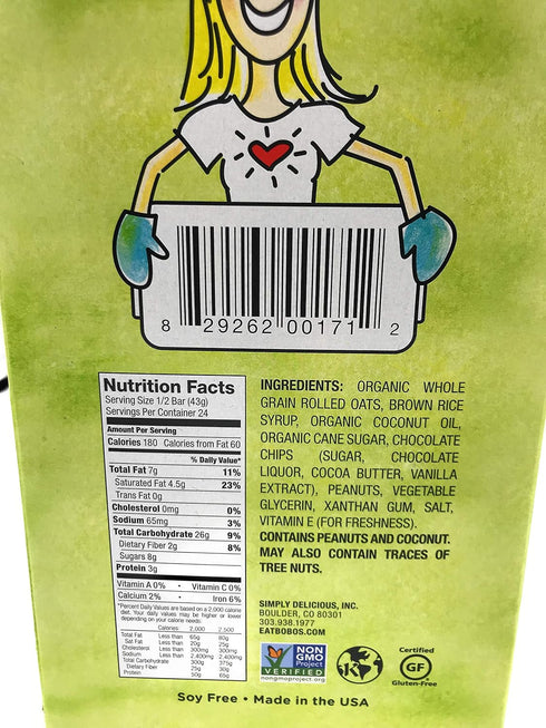 Bobo's Oat Bars 3 Oz (Pack 12) BOBOS OAT BARS Peanut Butter Chocolate Chip Oat Bar