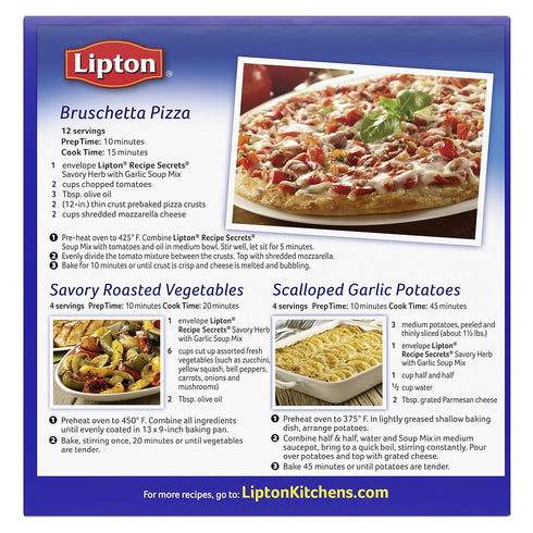 2.4 (Pack 12) SOUP SECRETS Lipton Recipe Soup and Dip Mix For a Delicious Meal Savory Herb with Garlic Great With Your