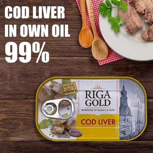 4.27oz/ 121g (Pack 6) Riga Gold Cod Liver in Own Oil From Iceland