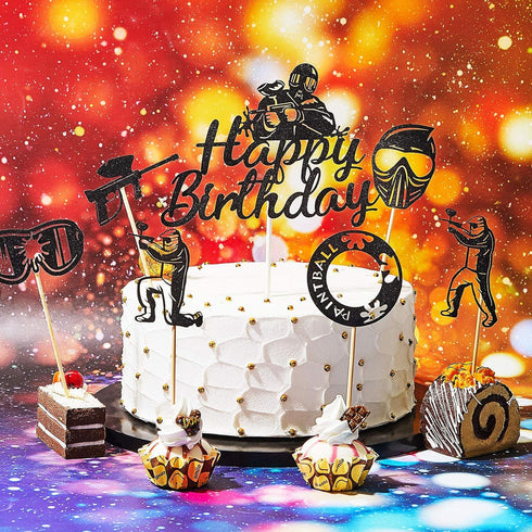 Jetec 37 Pieces Paintball Cake Toppers Birthday Party Supplies, Glitter Silhouette Handmade Decorations for Cupcake