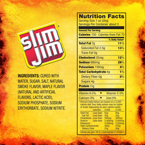 2.75 OZ Slim Jim Bacon Jerky, Maple Flavor Meat Snacks, Easy, On-the-Go School, Work and Travel Snacks, Bag