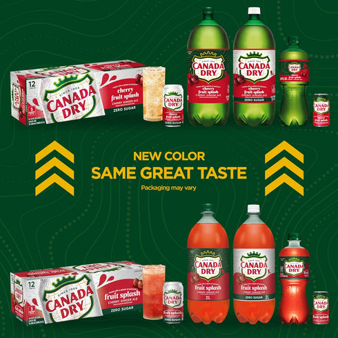 12oz, Pack 12 Canada Dry Zero Sugar Cherry Gingerale Fruit Splash