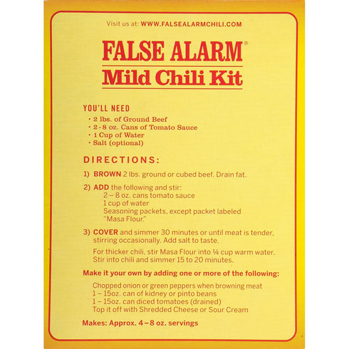 Packs 2.8oz (Pack 8) Wick Fowler's False Alarm Mild Chili Kit, Texas Style Chili Seasoning Mix with Individual