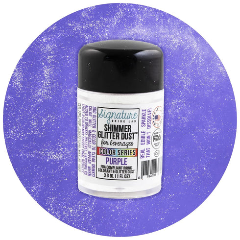 Color Series Shimmer Glitter Dust for Beverages, 3 Gram Sprinkler, Purple