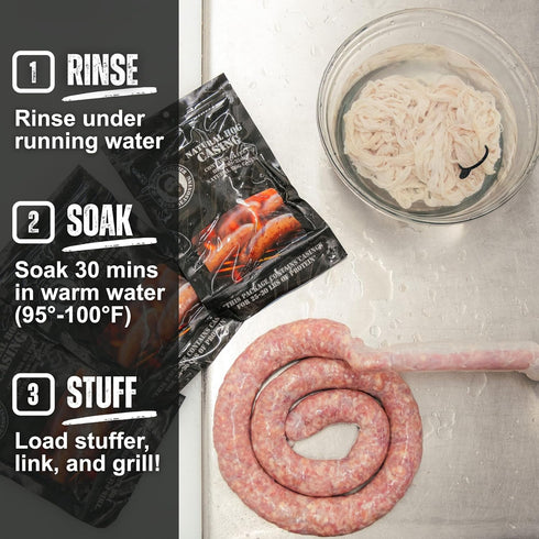 32-35mm 2530 lbs Bearded Butchers Natural Hog Casings Pre-Flushed, Edible Sausage Casing for of Meat Resealable Bag