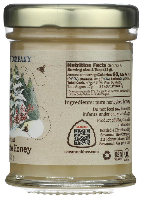 (3 oz) Winter White Honey by Savannah Bee - Creamy, Spreadable and delicious - Natural and Real Honey