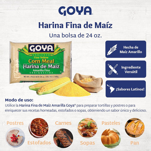24oz. Yellow Cornmeal by Goya, Gluten Free Cornmeal, Harina De Maiz, Fine Ground Corn Flour for Cornbread, Cornmeal
