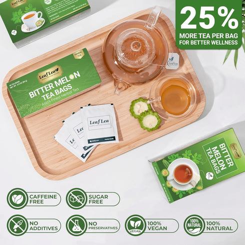 120 100% Pack 3 LeafLea Bitter Melon Tea Bags, Pure Bitter Melon Fruit. Supports Wellness and Digestion |