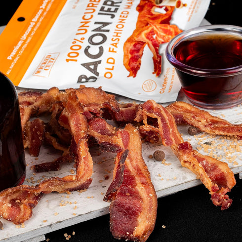 Pack 5 24g (5 Bacon Jerky Variety | Flavors & Up to Protein Per Bag | Fully Cooked, Tender, Easy to Chew, USA Made