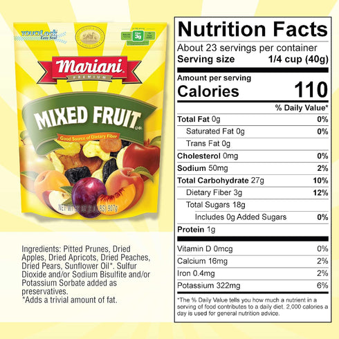 32 (Pack 2) Mariani | Mixed Dried Fruit Ounces - Resealable Bulk Bag