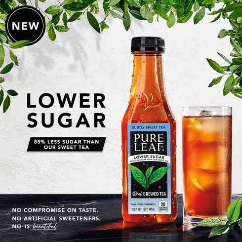 18.5 (Pack 12) Pure Leaf Iced Tea, Subtly Sweet Tea, Lower Sugar, Ounce Bottles