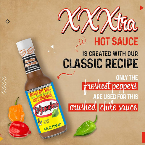 El Yucateco XXXtra Hot Habanero Sauce, 4 oz, 6 Pack, Gluten Free, Sugar Free