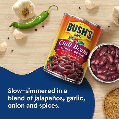 16 oz (Pack 12) BUSH'S BEST Canned Spicy Dark Red Chili Beans, Source of Plant Based Protein and Fiber